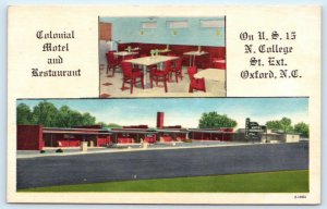 OXFORD, NC North Carolina ~ Roadside COLONIAL MOTEL & Restaurant c1950s Postcard