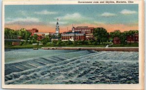 Postcard - Government Dam and Skyline - Marietta, Ohio 