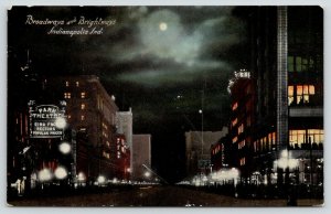 Indianapolis IN~Broadways & Brightways Night Lights~Park Theatre~Full Moon~c1910 