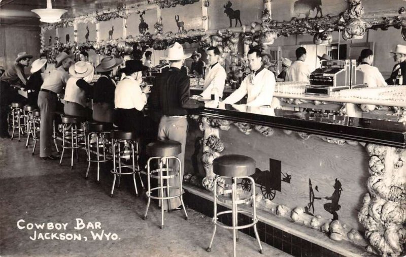 Jackson Wyoming Cowboy Bar Interior Real Photo Vintage Postcard AA71681