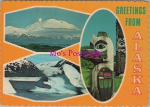 America Postcard - Greetings From Alaska, Totems,Mt McKinley.Posted 1983-RR20544