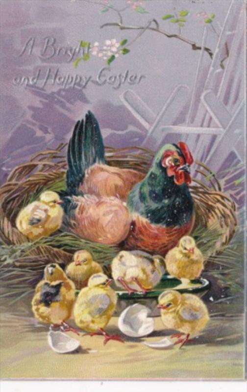 Easter Rooster & Young Chicks 1909 Tucks