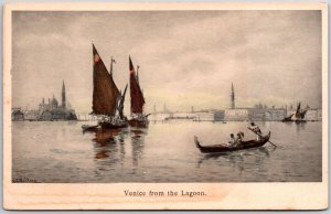Venice From The Lagoon Italy Sailboats Overlooking the Buildings Postcard