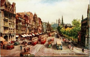 Princes Street, West Edinburgh, Valentine's Postcard, double decker, old cars