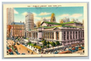 Vintage 1940's Postcard Panoramic View Street Cars Public Library New York City