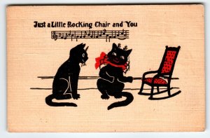 Black Cats Kittens Postcard Just A Little Rocking Chair And You 1909 Music Notes