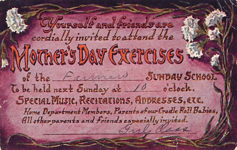 Mothers Day Exercises Invitation 1922 