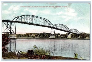 1908 Lyons Truss Bridge Over Mississippi River Clinton Iowa IA Antique Postcard