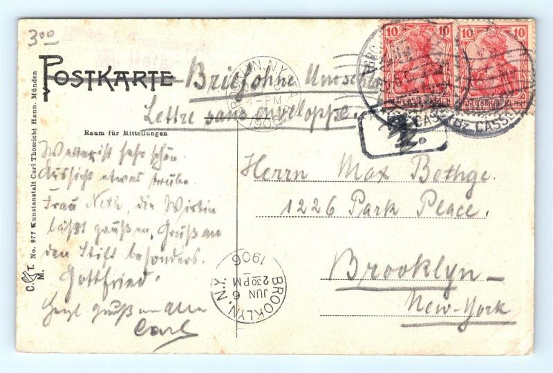 Postcard Germany Gruss vom Bilstein Schutzhutte 1906 Cancel to New York J13