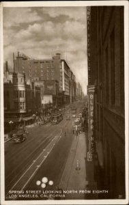 Los Angeles CA Spring St. North Car Trolley Signs Real Photo Postcard c1915