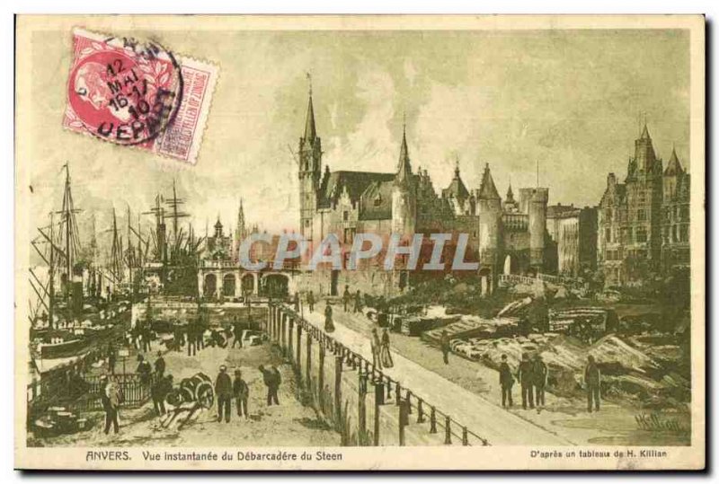 Old Postcard Antwerp instant view of the Debarcadere Steen