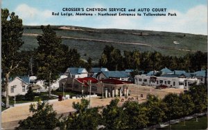 Crossover's Chevron Service and Auto Court Red Lodge Montana Postcard PC489