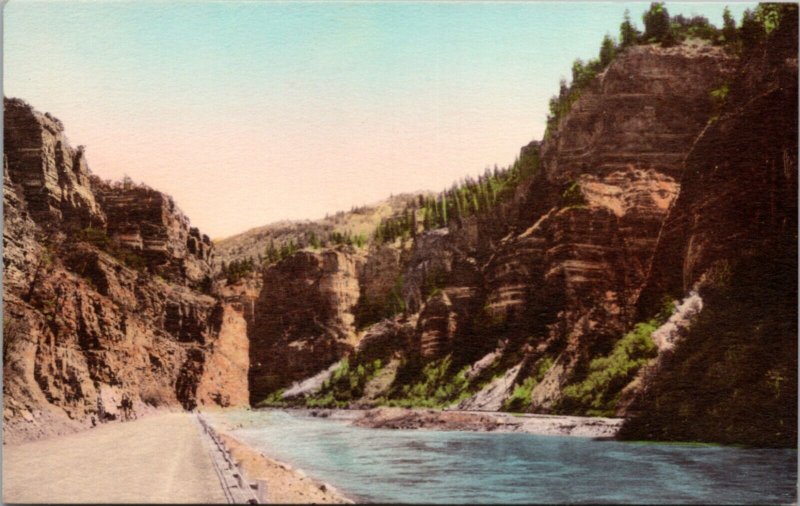 Postcard CO Glenwood Canyon Colorado River Hand-Colored Albertype