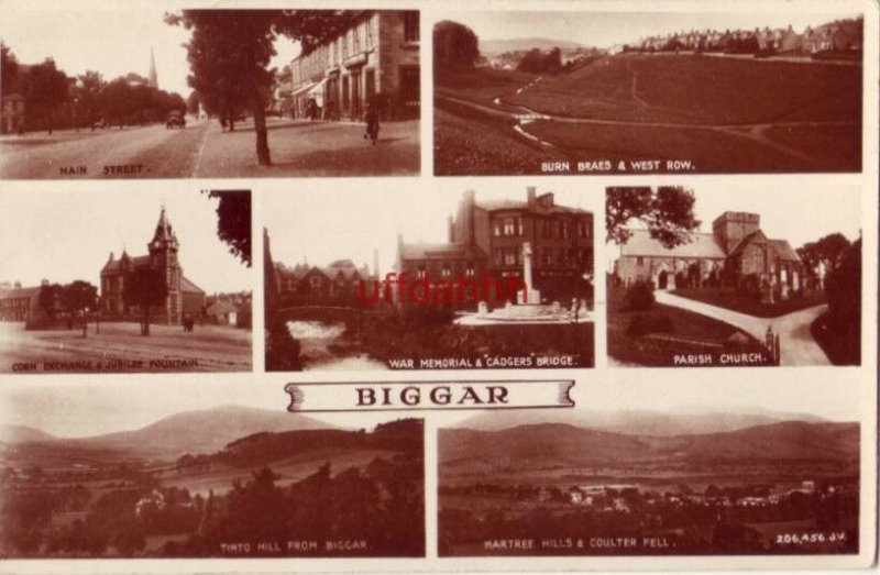 UK SCOTLAND. 7 VIEWS OF BIGGAR incl. MAIN STREET, WAR MEMORIAL & CADGERS BRIDGE