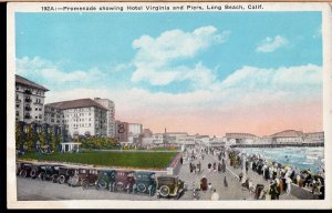 Califorina LONG BEACH Promenade showing Hotel Virginia and Piers Old Cars - WB