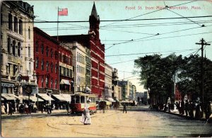 Front Street from Main, Worcester MA c1907 Vintage Postcard O53