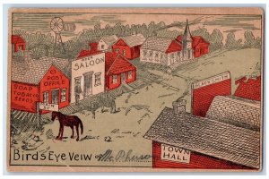 Birds Eye View Of Mc Pherson KS, Town Hall Saloon Blacksmith Stores Postcard