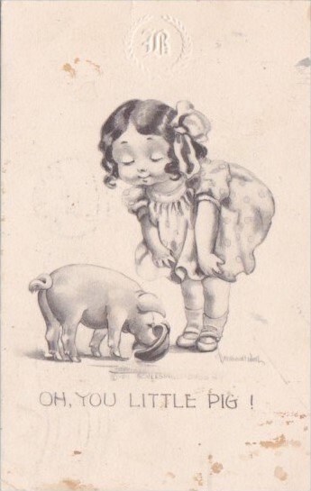 Young Girl With Pig Oh You Little Pig 1911 Signed Whatley