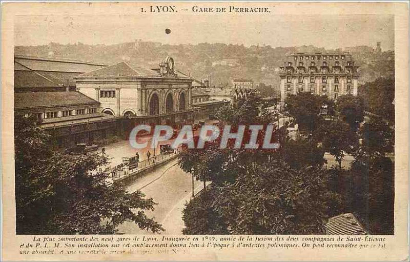 Old Postcard Lyon Perrache station