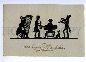 187120 SILHOUETTE Orchestra COMIC Harp VIOLIN Vintage postcard