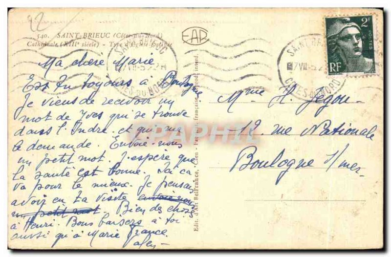 Old Postcard Saint Brieuc La Cathedrale