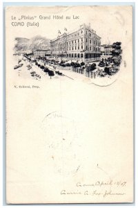 1907 Le Plinius Grand Hotel Au Lake Como Italy Antique Posted Postcard