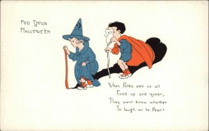 Halloween Little Girl Witch Boy in Mask Series 2399 c1915 Postcard EXC COND