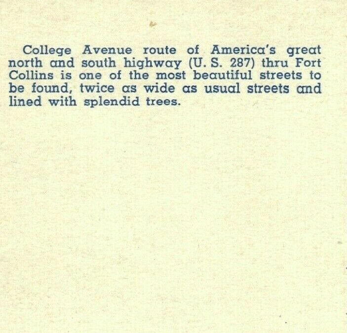 Fort Collins Colorado CO South College Avenue Linen Postcard