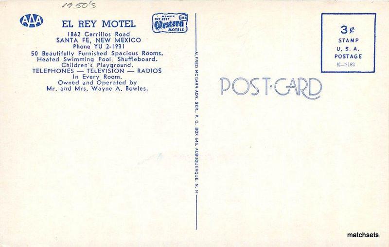 1950s El Rey Motel Santa Fe New Mexico Autos Pool McGarr postcard 6097