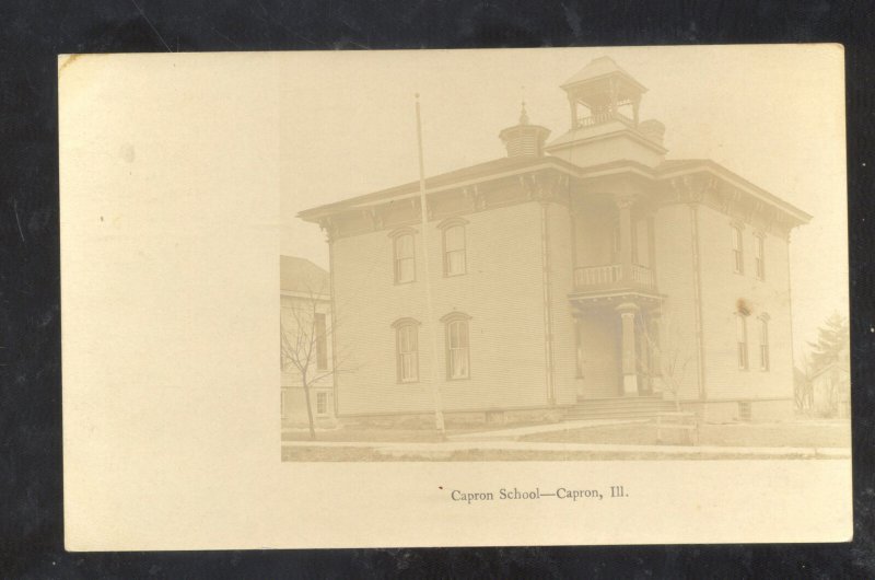 RPPC CAPRON ILLINOIS CAPRON SCHOOL VINTAGE REAL PHOTO POSTCARD 1907