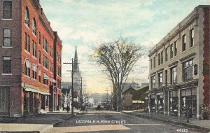 Laconia NH Main Street Horse & Wagons Storefronts 66215 Postcard