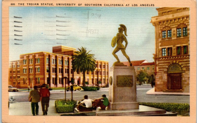 1940s Trojan Statue University of Southern California USC Los Angeles Postcard