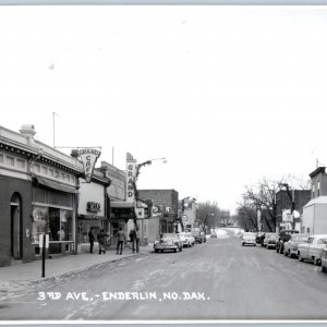 1955 Enderlin, ND Downtown RPPC 3rd Street Store Signs Real Photo Main St A194