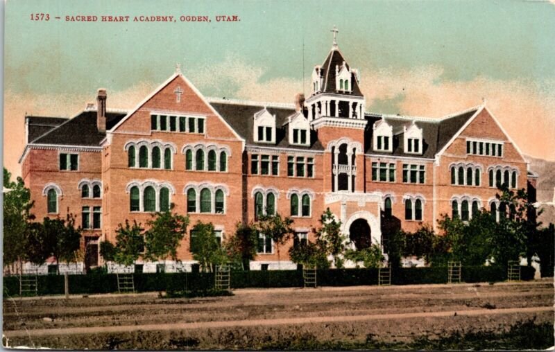 Exterior Sacred Heart Academy Ogden Utah UT Antique Postcard DB UNP Unused