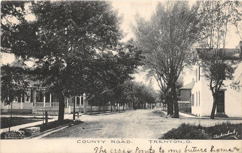 F12/ Trenton Ohio Postcard 1907 County Road Homes Butler County