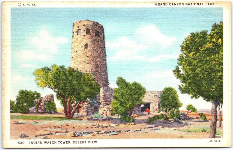 VINTAGE POSTCARD INDIAN WATCH TOWER AND DESERT VIEW GRAND CANYON ARIZONA