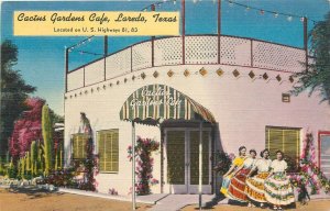 Postcard 1940s Texas Laredo Cactus Gardens Cafe Colorful Ladies TX24-3465