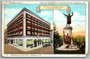 Postcard Frederick MD c1910s Dual View Francis Scott Key Hotel Grave & Monument