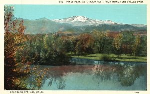 Vintage Postcard Pikes Peak From Monument Valley Park Colorado Springs Colorado