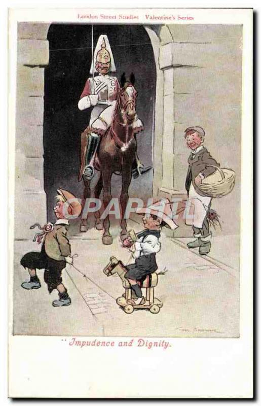 CPA Illustrateur  Impudence and dignity Enfant Cheval Militaria 