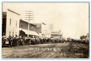 1912 Main Street Cars View White Lake South Dakota SD RPPC Photo Postcard