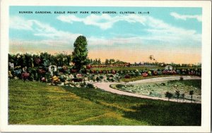 Sunken Gardens, Eagle Point Park Rock Garden Clinton IA Vintage Postcard B64