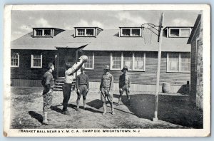 c1940 Wrightstown New Jersey Postcard Basket Ball YMCA Camp Dix Soldier Army