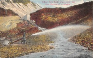 Gold Mine Mining Water Sluicing Silver Bow Basin Alaska 1910c postcard