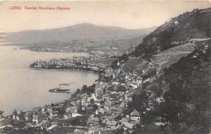 Territet-Montreux-Clarens Switzerland Birds Eye View~Ship in Harbor~Buildings~Pc