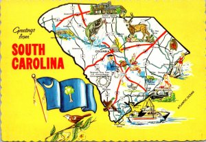 South Carolina Greetings With State Map Flag and Bird