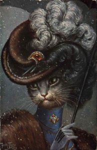 Dressed Cat Fantasy Parasol Fancy Woman Arthur Thiele #896 c1910 Postcard