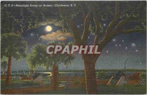 Postcard Moonlight scene on Old Battery Charleston SC