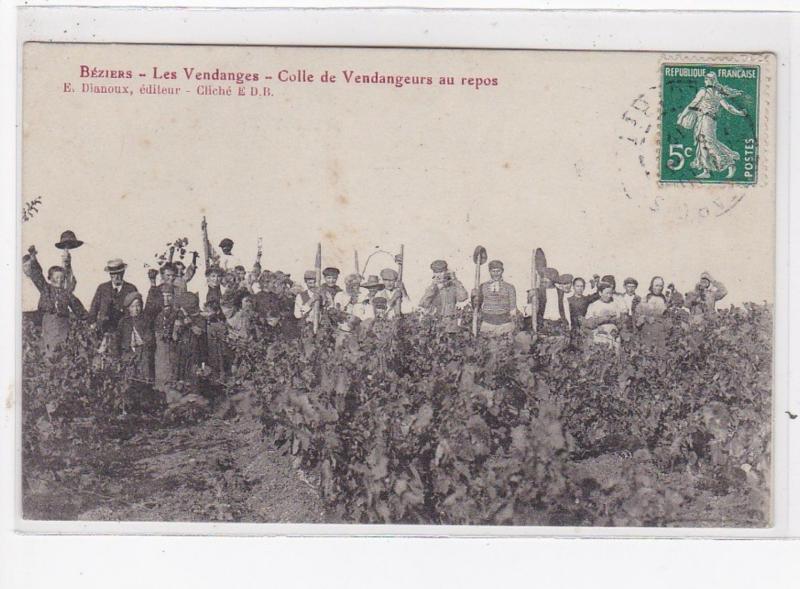 BEZIERS : les vendanges, colle de vendangeurs au repos - très bon état