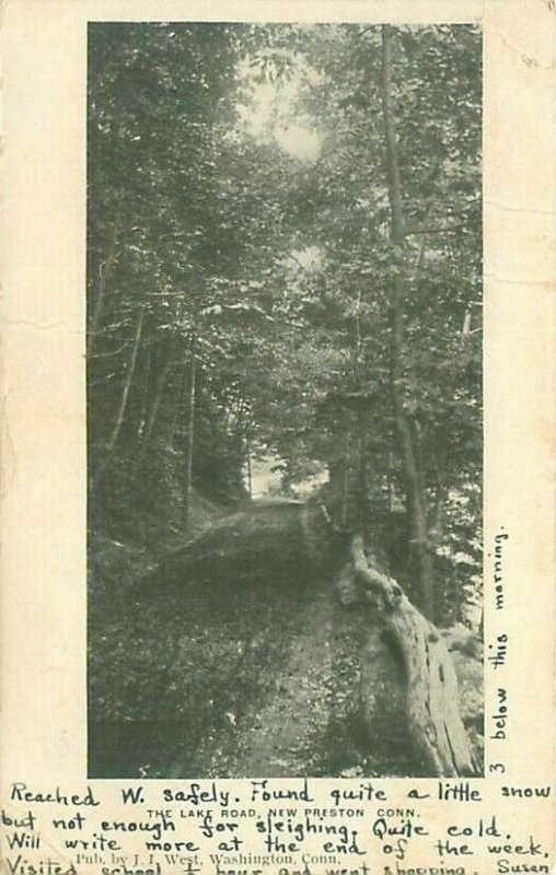 New Preston, Connecticut Lake Road 1906 UDB B&W Postcard Vertical View